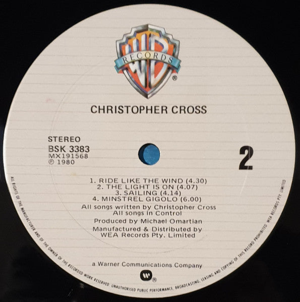 Christopher Cross – Christopher Cross LP vinyl record, image 4 of 4