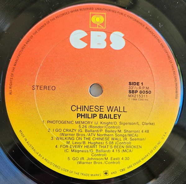 Philip Bailey – Chinese Wall LP vinyl record, image 3 of 6