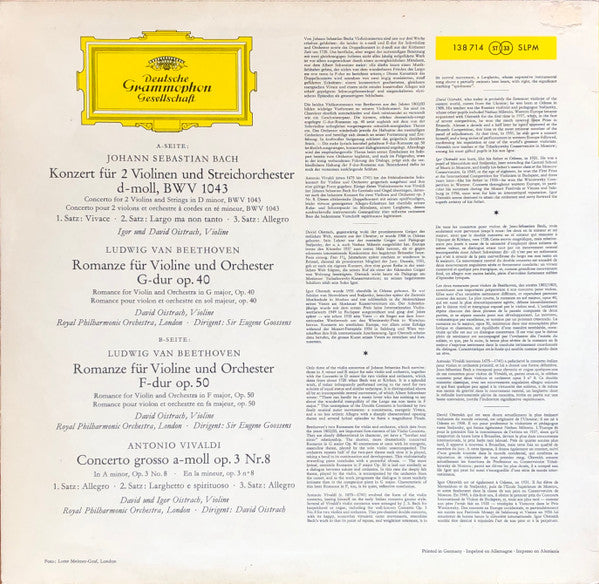David Oistrach, Igor Oistrach, Johann Sebastian Bach, Ludwig van Beethoven, Antonio Vivaldi – David Und Igor Oistrach LP vinyl record, image 2 of 4