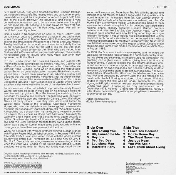 Bob Luman – Let's Think About Living LP vinyl record, image 2 of 5