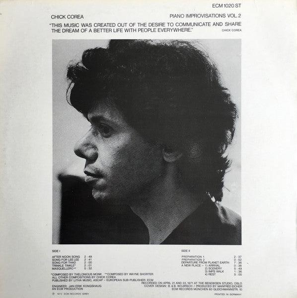 Chick Corea – Piano Improvisations Vol. 2 LP vinyl record, image 2 of 4
