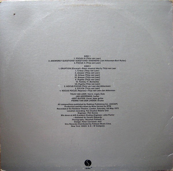 Focus – Live At The Rainbow LP vinyl record, image 2 of 4