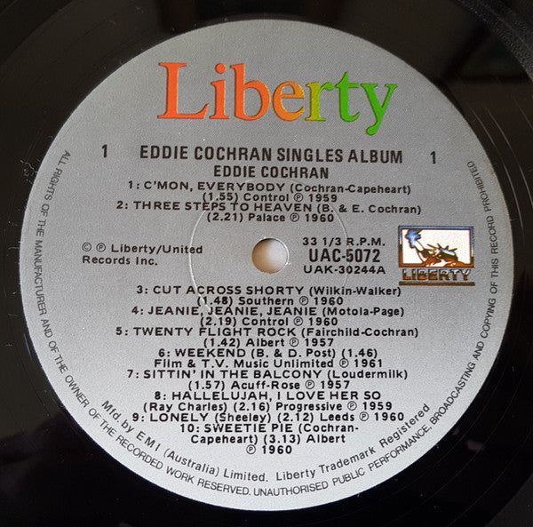 Eddie Cochran – The Eddie Cochran Singles Album LP vinyl record, image 3 of 4