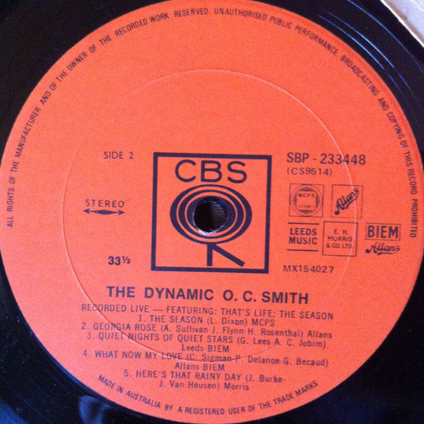 OC Smith – The Dynamic O. C. Smith - Recorded Live LP vinyl record, image 4 of 4