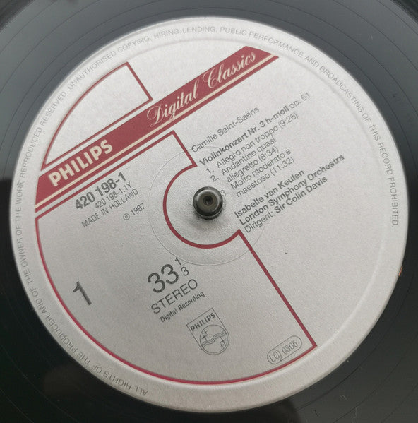 Henri Vieuxtemps, Camille Saint-Saëns, Eugène Ysaÿe, Isabelle van Keulen, London Symphony Orchestra, Sir Colin Davis – Violin Concerto No.5 / Violin Concerto No.3 / Sonata For Violin Solo No.5 LP vinyl record, image 2 of 3