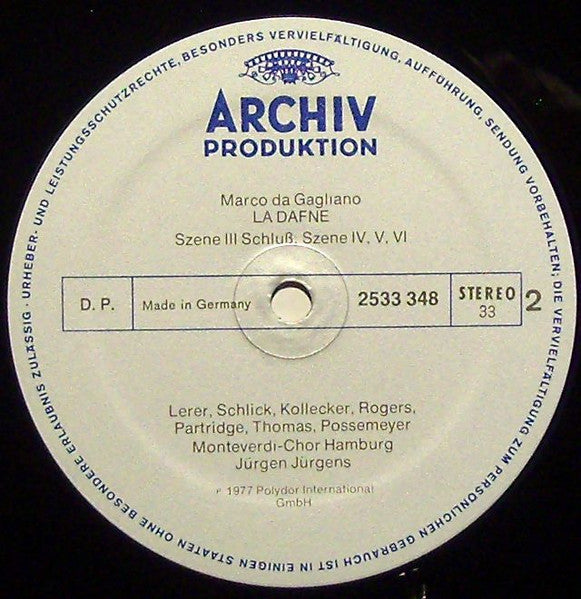 Marco Da Gagliano, Jürgen Jürgens – La Dafne LP vinyl record, image 3 of 3