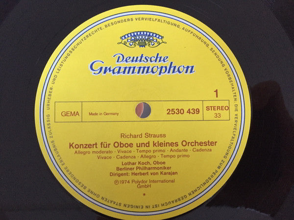 Richard Strauss, Lothar Koch, Norbert Hauptmann, Berliner Philharmoniker, Herbert von Karajan – Oboenkonzert D-Dur / Hornkonzert Nr. 2 Es-Dur LP vinyl record, image 3 of 4