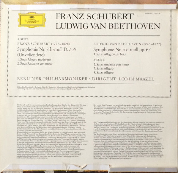 Franz Schubert, Ludwig van Beethoven, Berliner Philharmoniker, Lorin Maazel – Symphonie Nr. 8 H-moll D. 759 »Unvollendete« / Symphonie Nr. 5 C-moll Op. 67 LP vinyl record, image 2 of 4