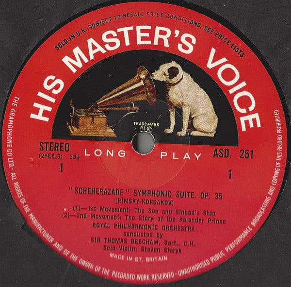 Nikolai Rimsky-Korsakov, Royal Philharmonic Orchestra, Sir Thomas Beecham – Scheherazade LP vinyl record, image 3 of 4