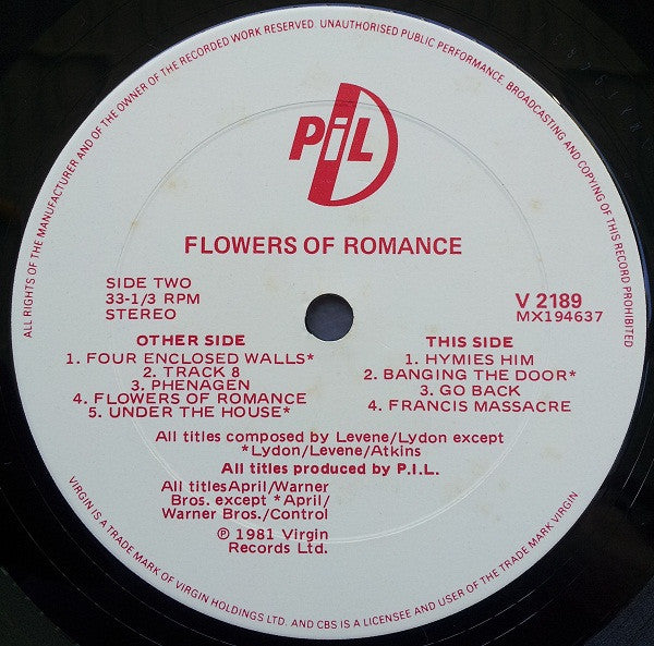 Public Image Limited – The Flowers Of Romance LP vinyl record, image 5 of 5