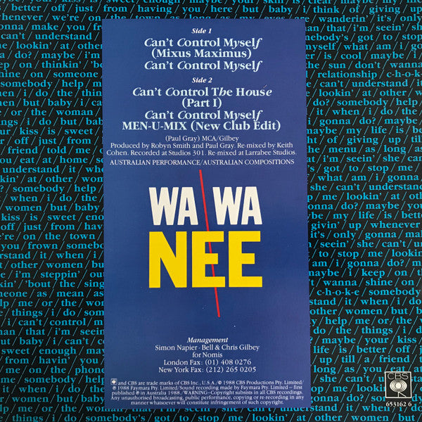 Wa Wa Nee – Can't Control Myself 12" vinyl record, image 4 of 4
