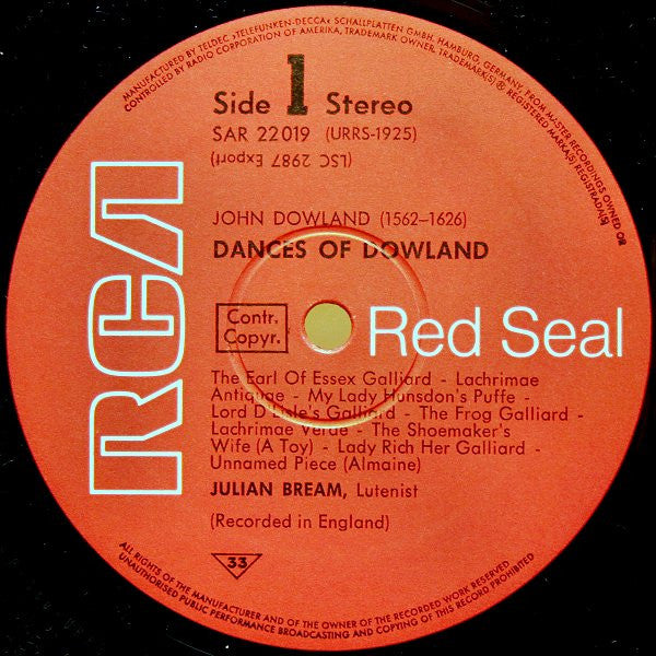 Julian Bream, John Dowland – Altenglische Tänze Von Dowland (Dances Of Dowland) LP vinyl record, image 3 of 4