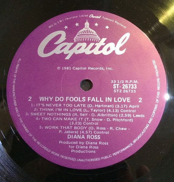 Diana Ross – Why Do Fools Fall In Love LP vinyl record, image 6 of 6