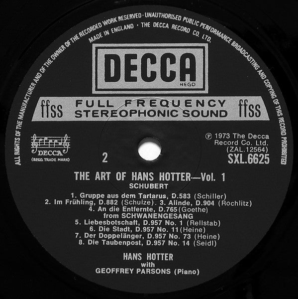 Hans Hotter, Geoffrey Parsons – The Art Of Hans Hotter LP vinyl record, image 4 of 6