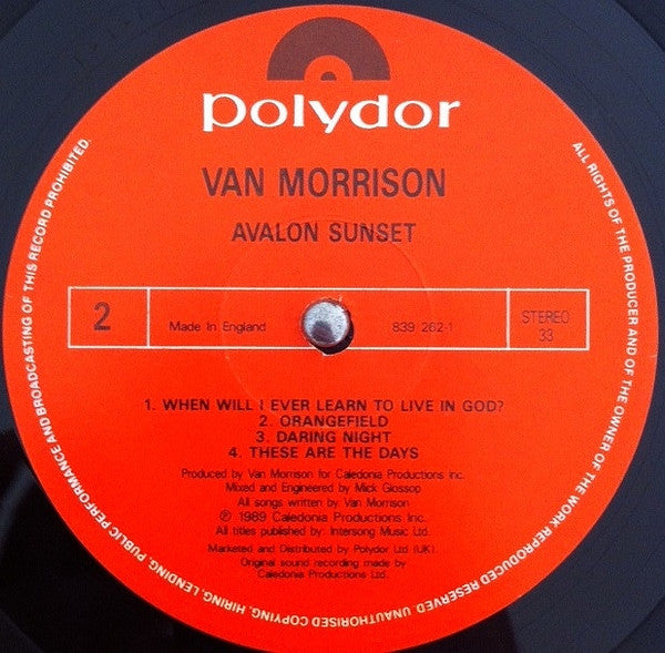 Van Morrison – Avalon Sunset LP vinyl record, image 7 of 7