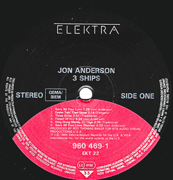 Jon Anderson – 3 Ships LP vinyl record, image 3 of 4