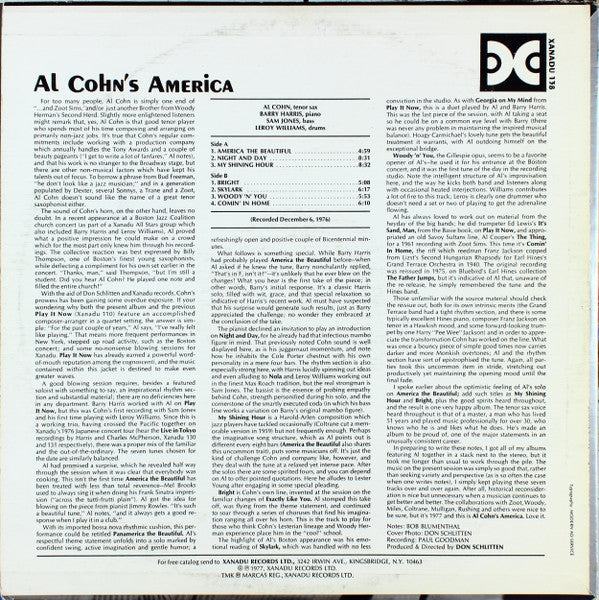 Al Cohn – Al Cohn's America LP vinyl record, image 2 of 4