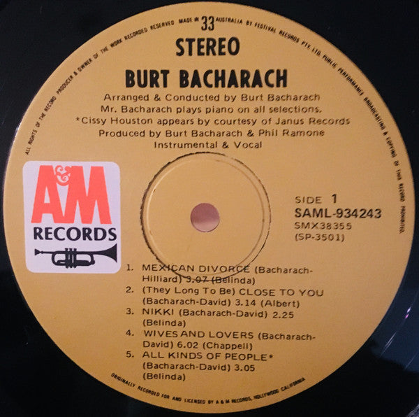 Burt Bacharach – Burt Bacharach LP vinyl record, image 5 of 8
