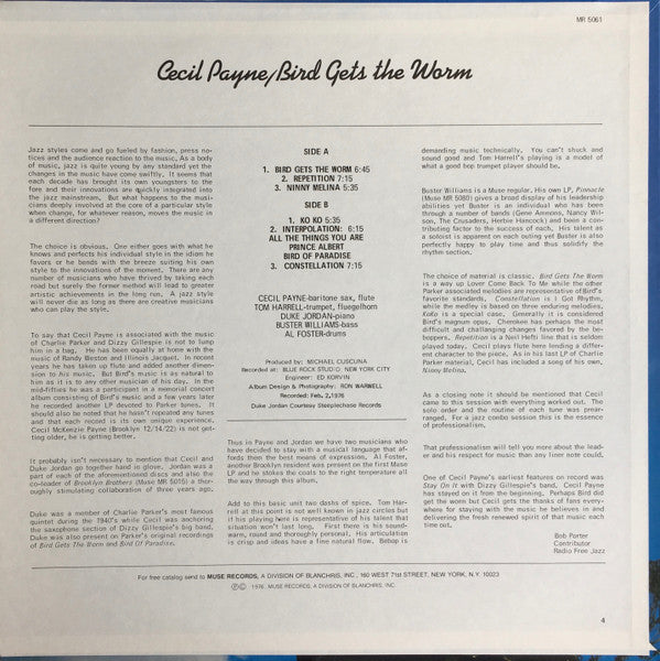 Cecil Payne – Bird Gets The Worm LP vinyl record, image 2 of 4