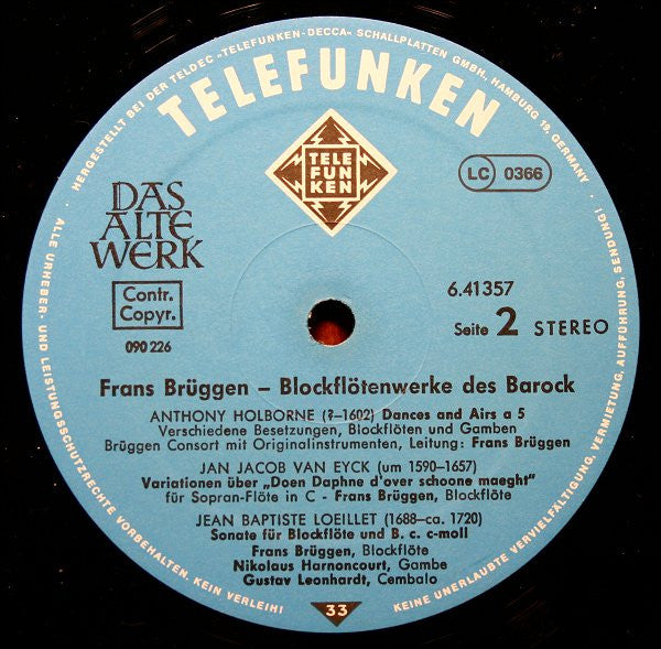 Frans Brüggen – Blockflötenwerke Des Barock, Vol. 1 LP vinyl record, image 4 of 4