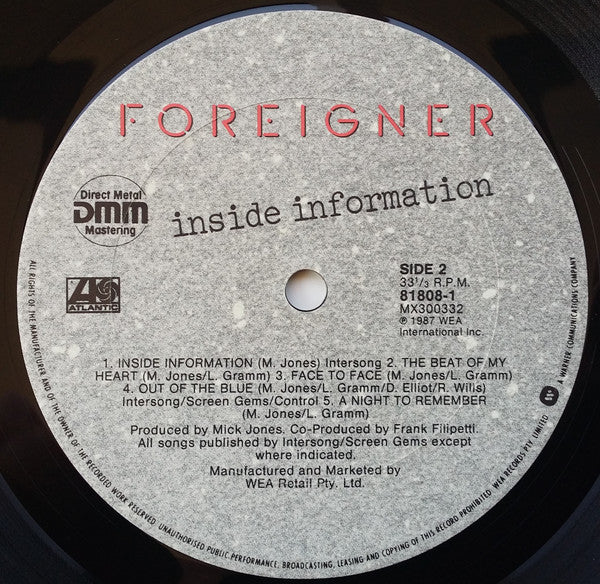 Foreigner – Inside Information LP vinyl record, image 4 of 4