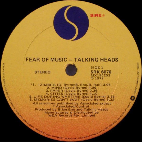 Talking Heads – Fear Of Music LP vinyl record, image 5 of 6
