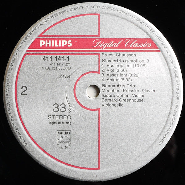 Beaux Arts Trio, Maurice Ravel, Ernest Chausson – Piano Trios • Klaviertrios LP vinyl record, image 5 of 5