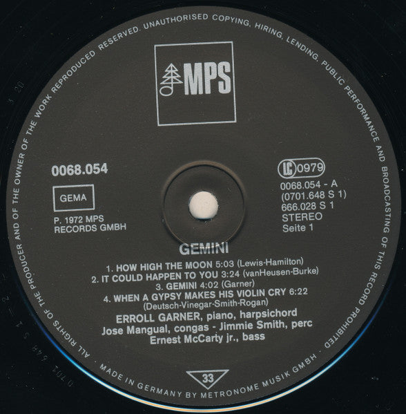Erroll Garner – Gemini LP vinyl record, image 4 of 5