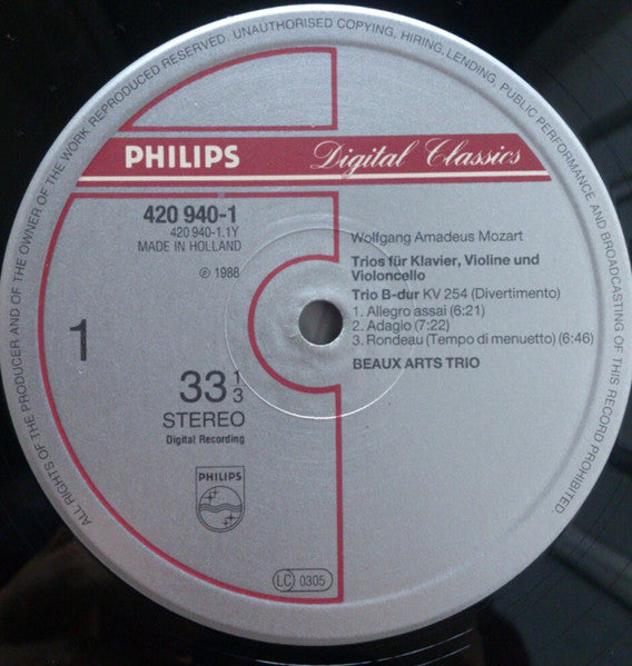 Wolfgang Amadeus Mozart, Beaux Arts Trio – The Piano Trios (3xLP) LP vinyl record, image 4 of 4