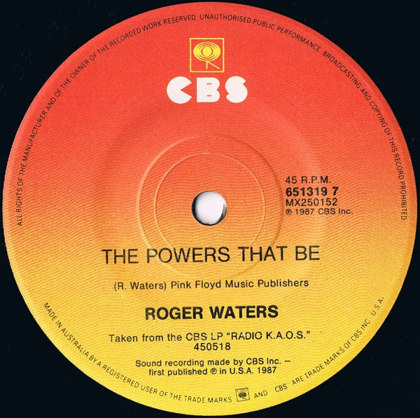 Roger Waters – The Tide Is Turning (After Live Aid) 7" vinyl record, image 2 of 2