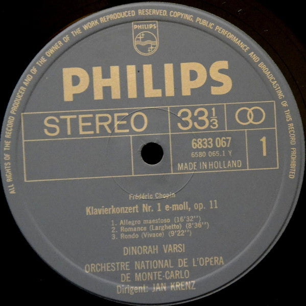 Frédéric Chopin, Dinorah Varsi, Orchestre National De L'Opéra De Monte-Carlo, Jan Krenz – Klavierkonzerte Nr. 1 - 2 LP vinyl record, image 4 of 4
