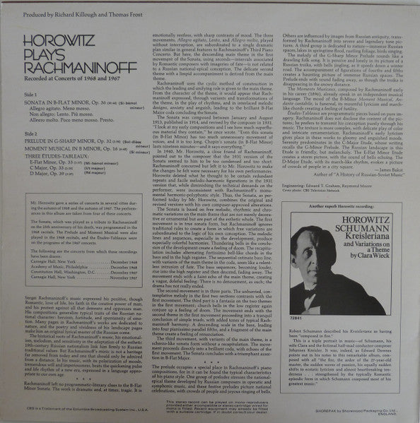 Vladimir Horowitz, Sergei Rachmaninoff – Horowitz Plays Rachmaninoff LP vinyl record, image 2 of 4