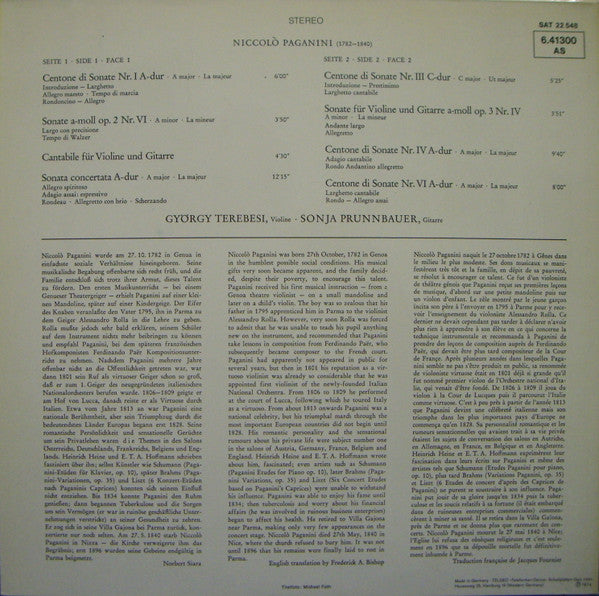 Niccolò Paganini, György Terebesi, Sonja Prunnbauer – Violine & Gitarre LP vinyl record, image 4 of 6