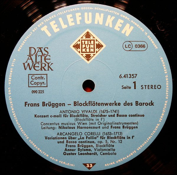 Frans Brüggen – Blockflötenwerke Des Barock, Vol. 1 LP vinyl record, image 3 of 4