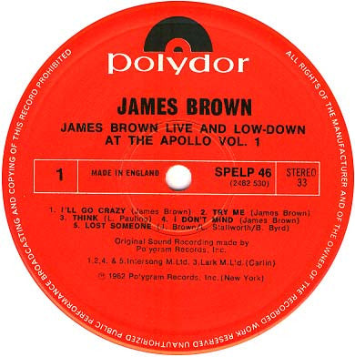 James Brown – James Brown At The Apollo Volume 1 LP vinyl record, image 3 of 4