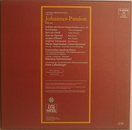 Johann Sebastian Bach, Nikolaus Harnoncourt, Kurt Equiluz, Max van Egmond, Die Wiener Sängerknaben, Chorus Viennensis, Concentus Musicus Wien – Johannes~Passion (3xLP) LP vinyl record, image 2 of 9
