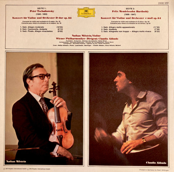 Felix Mendelssohn-Bartholdy, Pyotr Ilyich Tchaikovsky, Nathan Milstein, Wiener Philharmoniker, Claudio Abbado – Violinkonzerte LP vinyl record, image 2 of 4