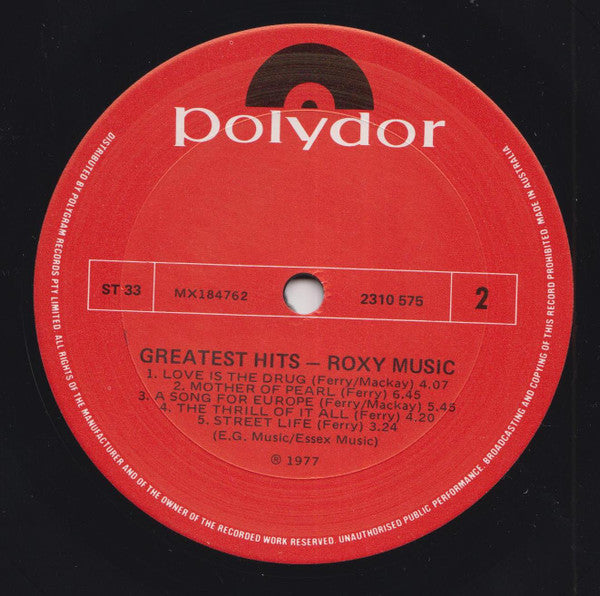 Roxy Music – Greatest Hits LP vinyl record, image 3 of 3
