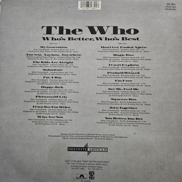 The Who – Who's Better, Who's Best LP vinyl record, image 2 of 3
