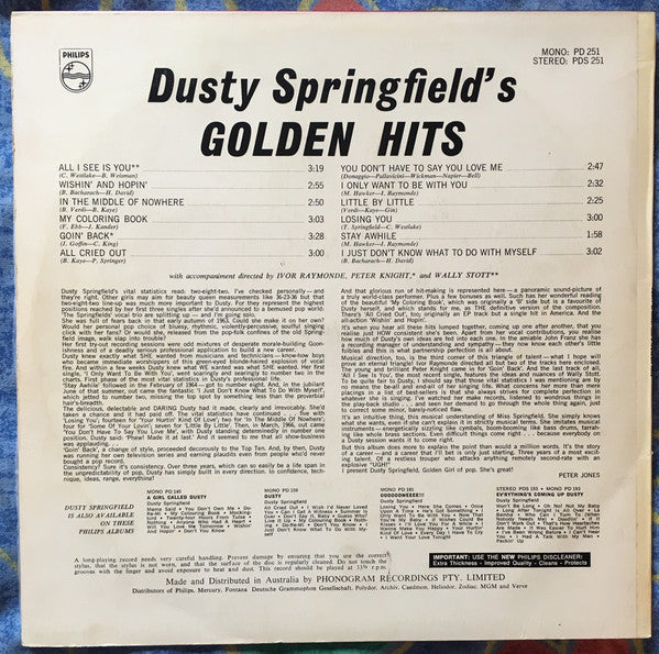 Dusty Springfield – Dusty Springfield's Golden Hits LP vinyl record, image 2 of 8