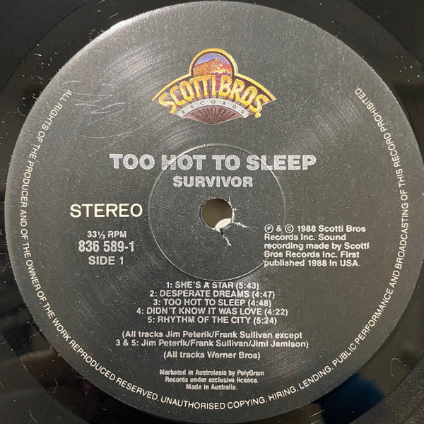 Survivor – Too Hot To Sleep LP vinyl record, image 5 of 6