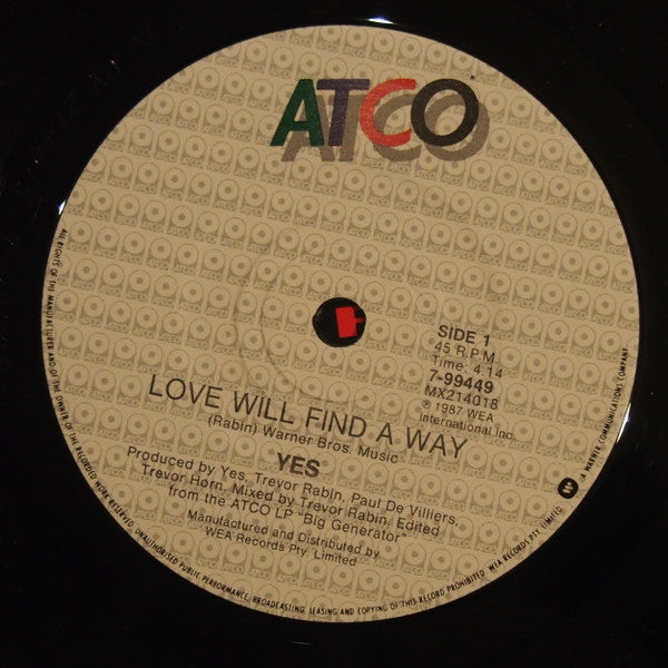 Yes – Love Will Find A Way 7" vinyl record, image 2 of 4