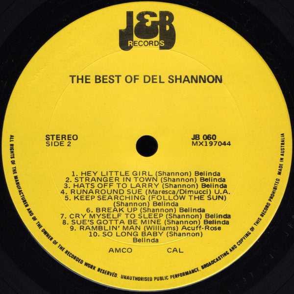 Del Shannon – The Very Best Of Del Shannon LP vinyl record, image 4 of 4