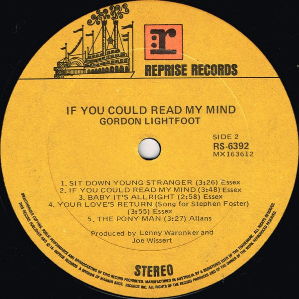 Gordon Lightfoot – If You Could Read My Mind LP vinyl record, image 4 of 4
