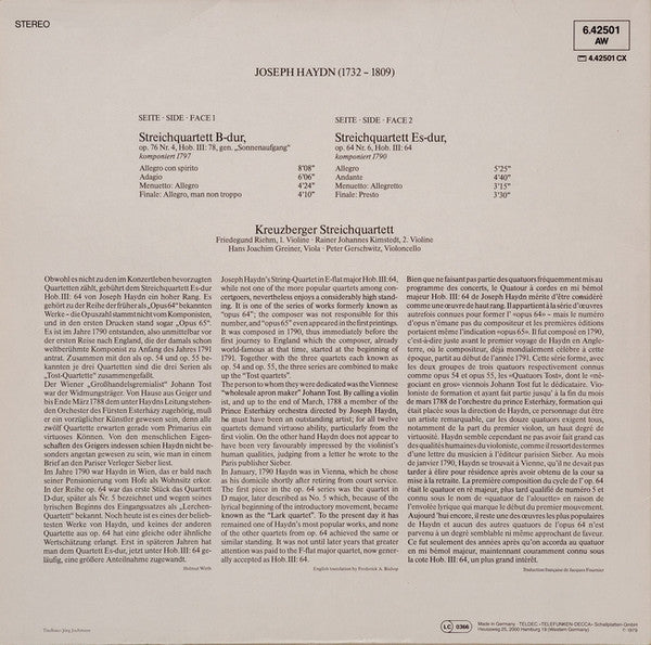 Joseph Haydn, Kreuzberger Streichquartett – Streichquartette Op. 76 Nr.4 »Sonnenaufgang« & Op. 64 Nr.6 LP vinyl record, image 4 of 6