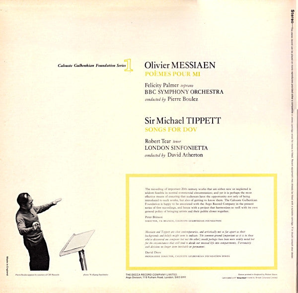 Olivier Messiaen, Sir Michael Tippett – Poèmes Pour Mi / Songs For Dov LP vinyl record, image 2 of 10