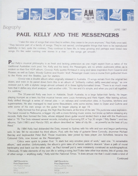 Paul Kelly And The Messengers – Gossip LP vinyl record, image 10 of 10