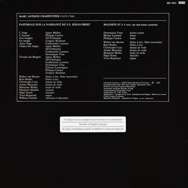 Marc Antoine Charpentier, Les Arts Florissants, William Christie – Pastorale LP vinyl record, image 2 of 6