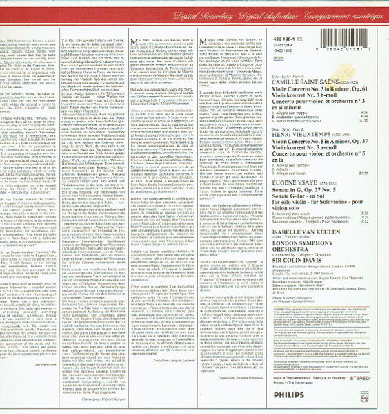 Henri Vieuxtemps, Camille Saint-Saëns, Eugène Ysaÿe, Isabelle van Keulen, London Symphony Orchestra, Sir Colin Davis – Violin Concerto No.5 / Violin Concerto No.3 / Sonata For Violin Solo No.5 LP vinyl record, image 3 of 3