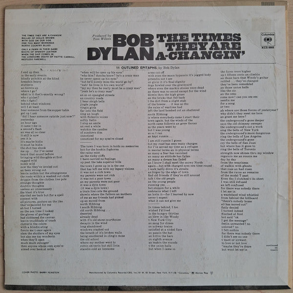 Bob Dylan – The Times They Are A-Changin' LP vinyl record, image 2 of 7